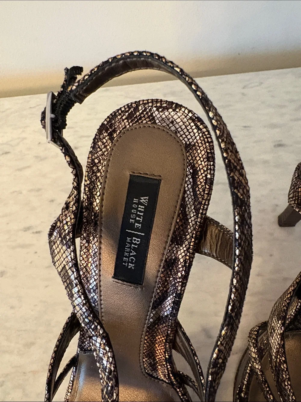 White House Black Market Brown Snake-Print Strappy High Heel Sandals